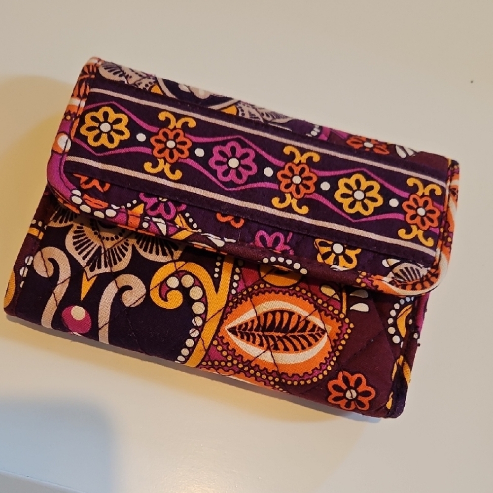 Vera Bradley Quilted Floral Wristlet in Purple and Orange Accents Safari Sunset